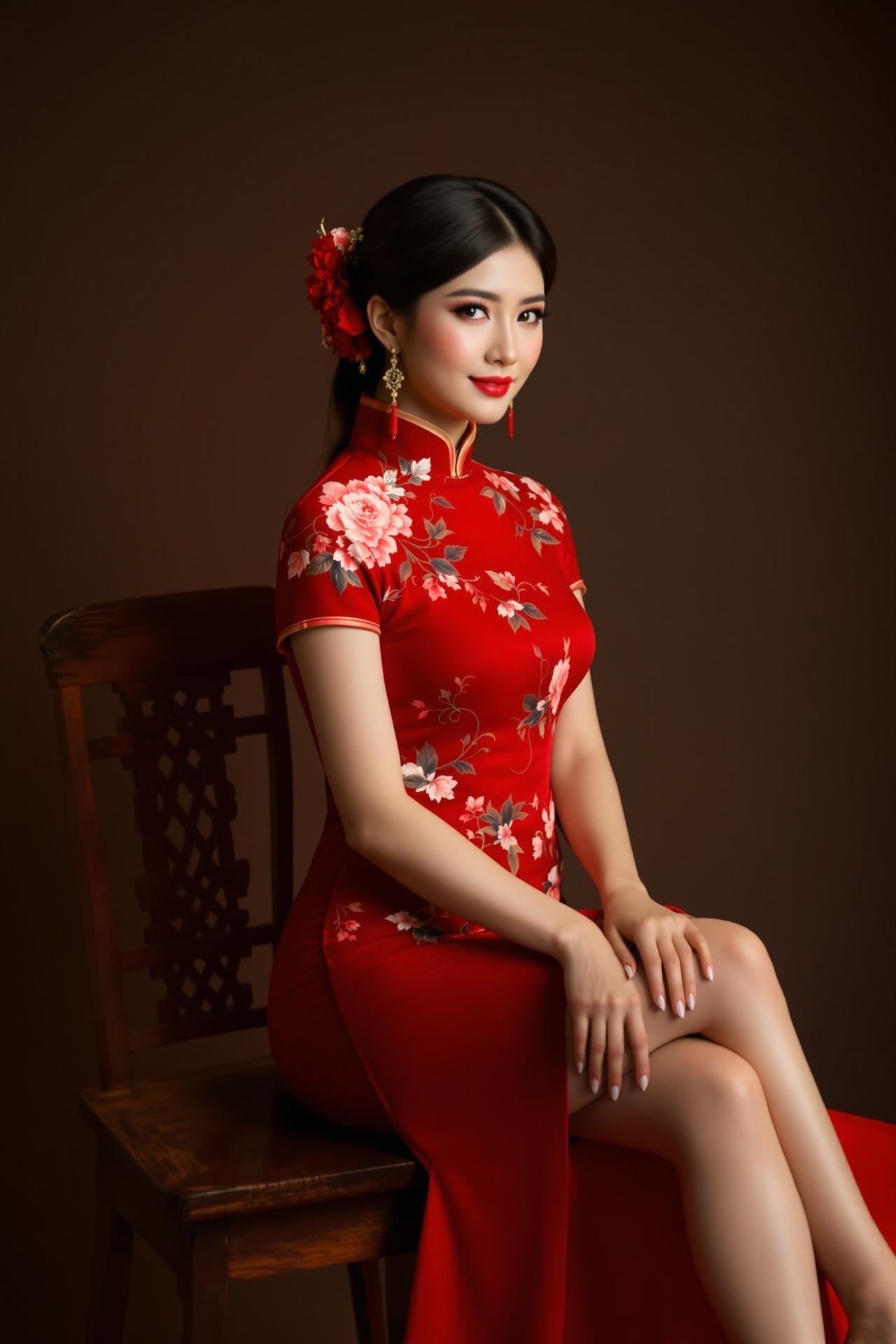 二次元色图 - 古典韵味·红色旗袍 - 旗袍美腿 - 高质量摄影作品